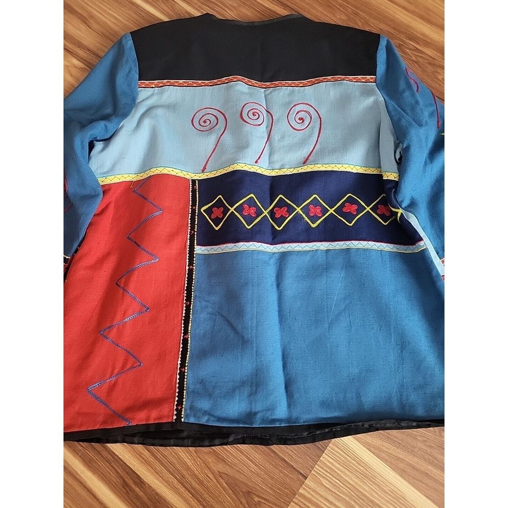Indigo Moon Embroidered Beaded Jacket Women's Size Medium Color Block Eclectic - Picture 7 of 9